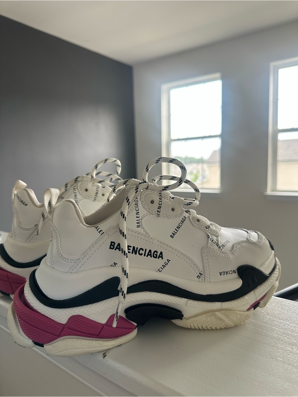Balenciaga White Sneakers with Black & Pink Accents